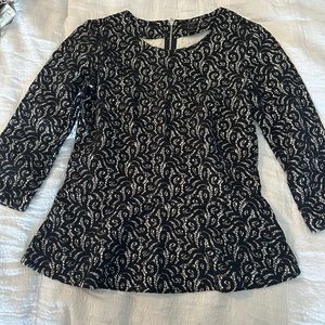 J.Crew black lace detail peplum top
